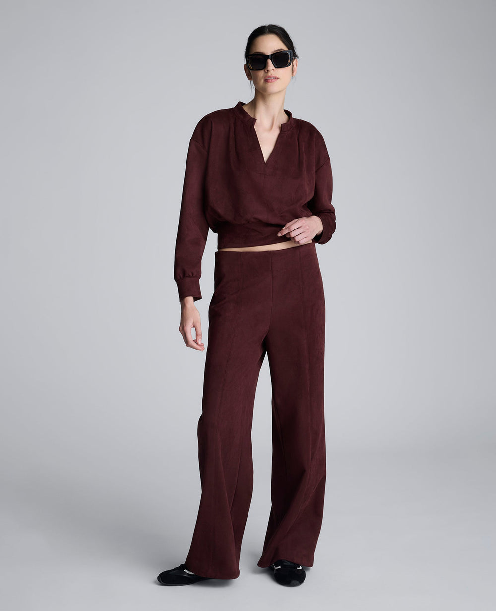 Faux Suede Pull On Wide Leg Pant | Kenneth Cole SUGAR BEET