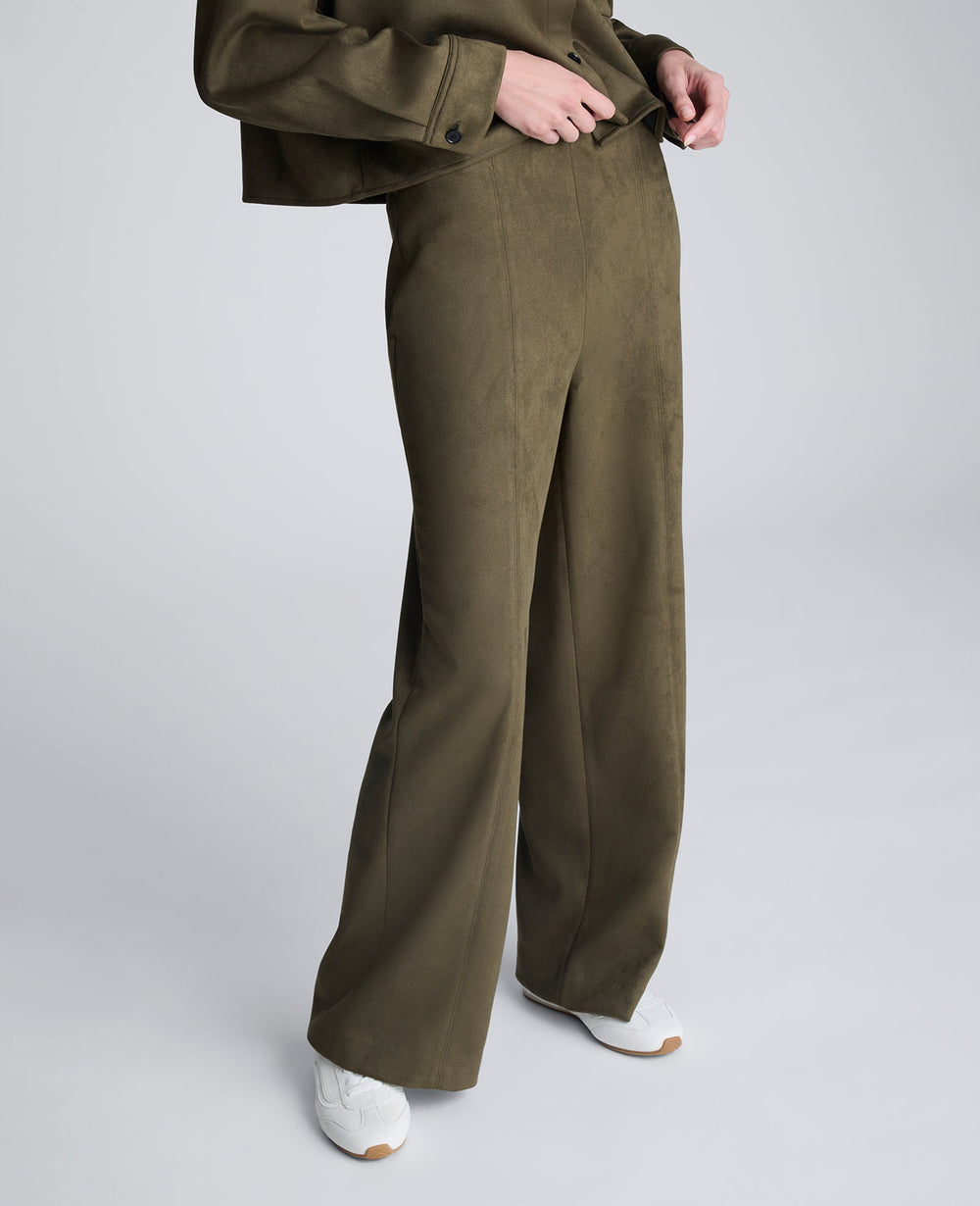 Faux Suede Pull On Wide Leg Pant | Kenneth Cole OLIVE GREEN