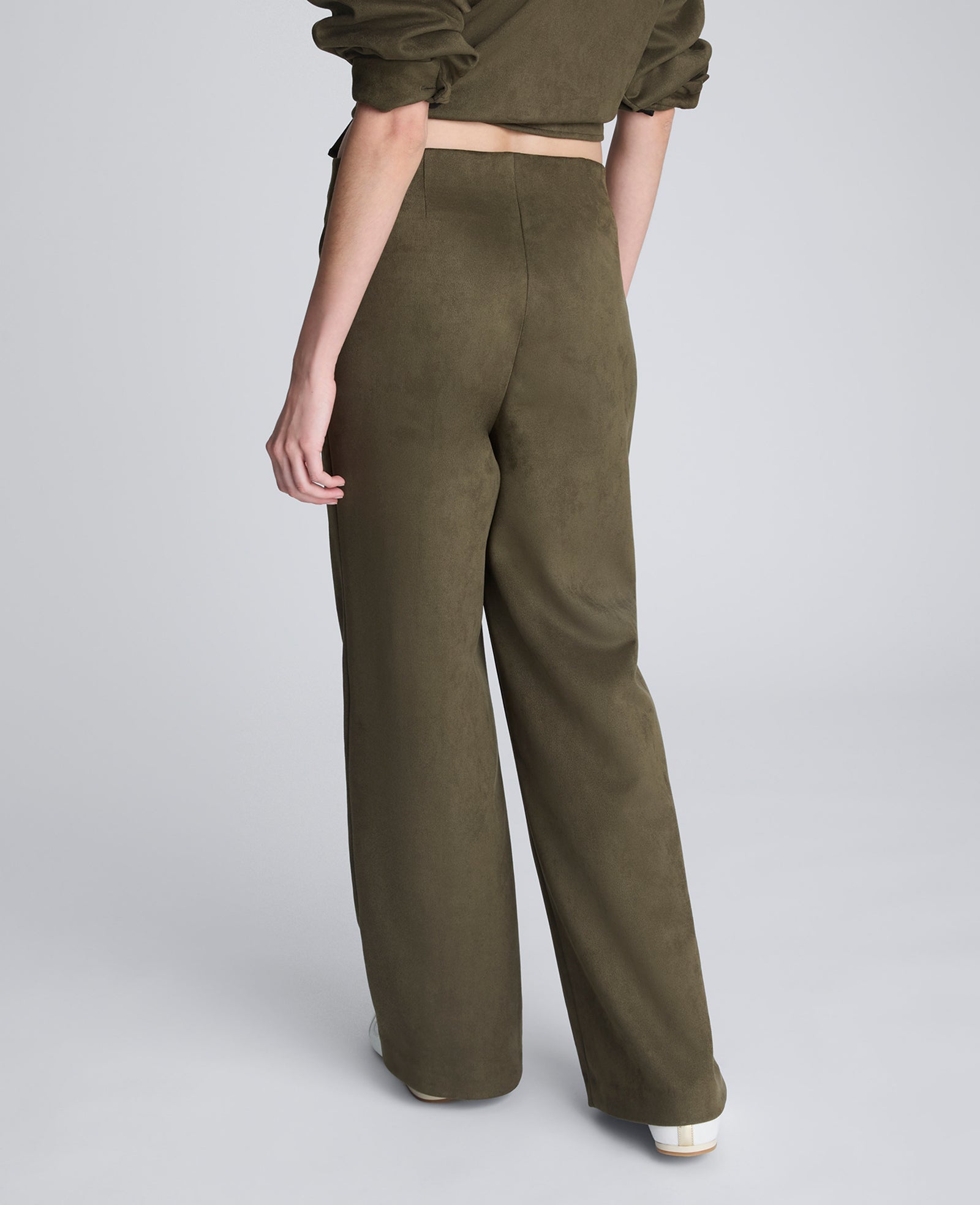 Faux Suede Pull On Wide Leg Pant | Kenneth Cole OLIVE GREEN