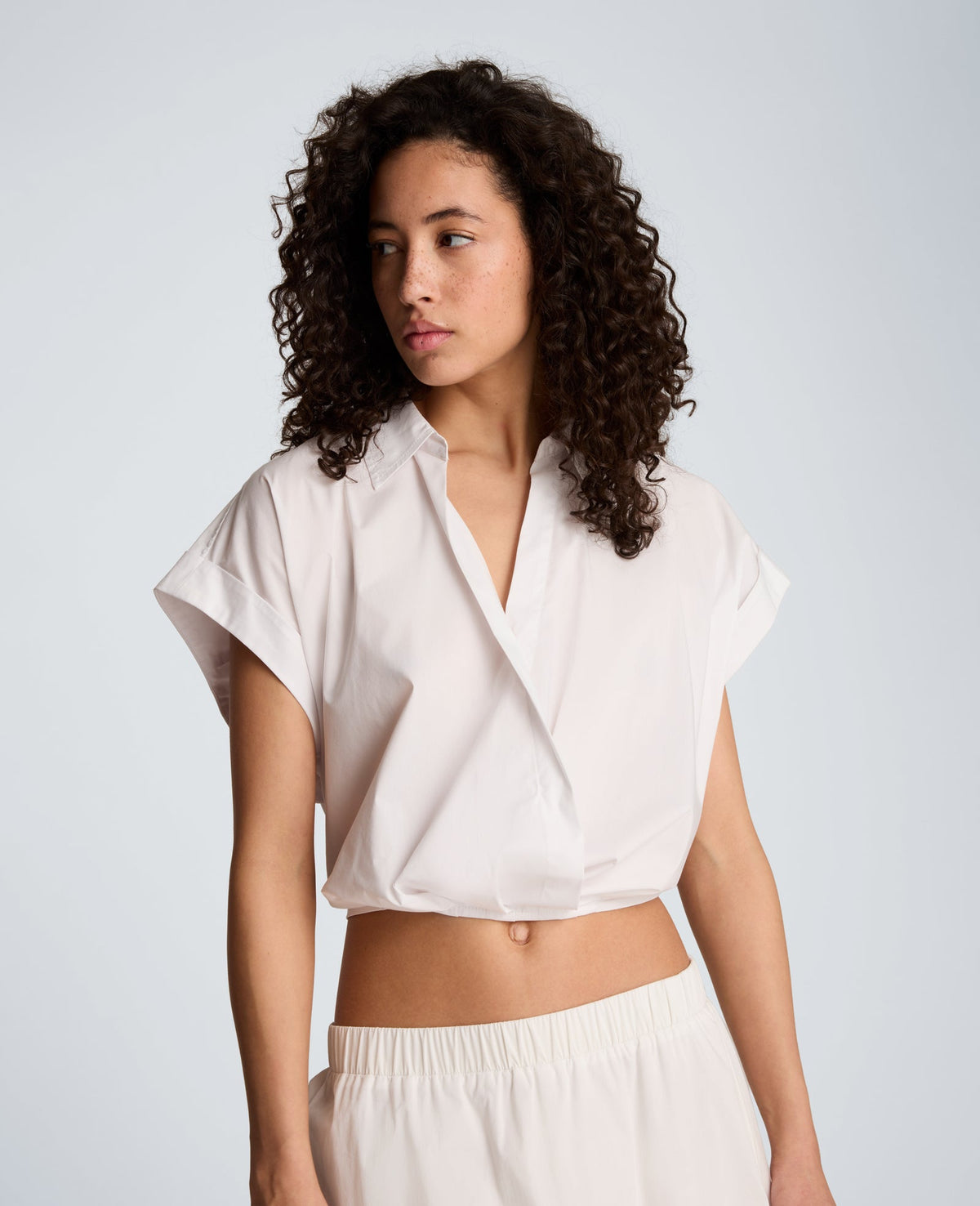 Pleat Crossover Front Cropped Shirt | Kenneth Cole PURE WHITE