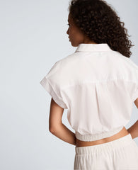 Pleat Crossover Front Cropped Shirt | Kenneth Cole PURE WHITE