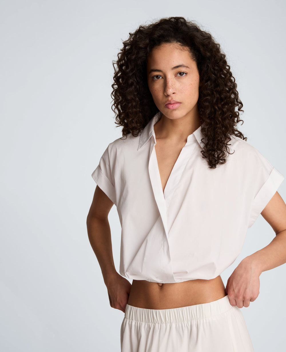 Pleat Crossover Front Cropped Shirt | Kenneth Cole PURE WHITE