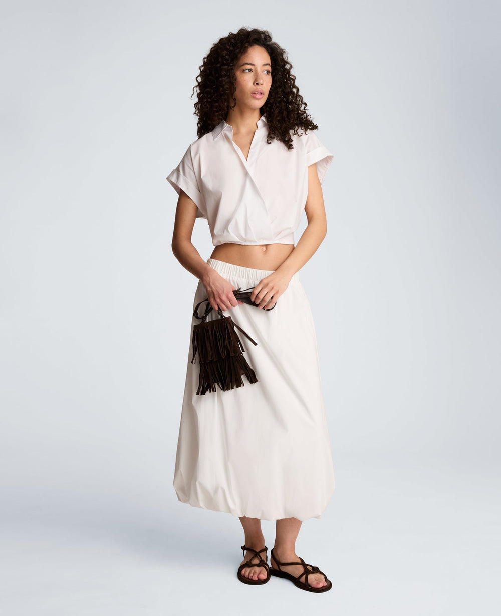Pleat Crossover Front Cropped Shirt | Kenneth Cole PURE WHITE