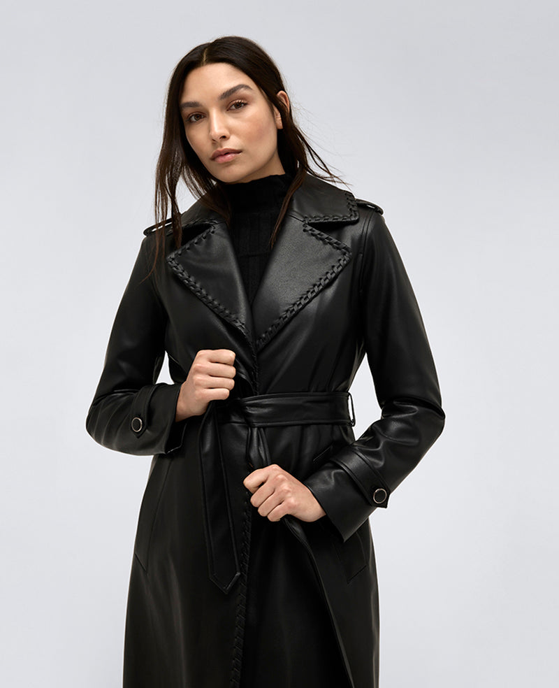 Shop Faux Leather Belted Trench Coat – Black | Kenneth Cole | Kenneth Cole BLACK