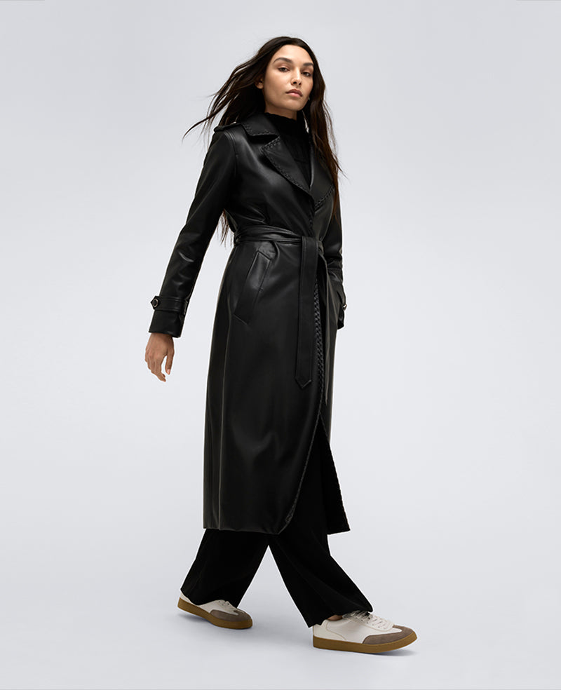 Shop Faux Leather Belted Trench Coat – Black | Kenneth Cole | Kenneth Cole BLACK