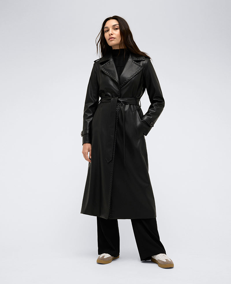 Shop Faux Leather Belted Trench Coat – Black | Kenneth Cole | Kenneth Cole BLACK
