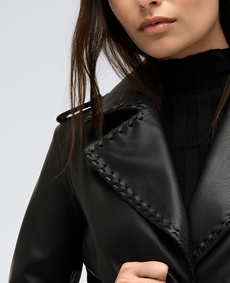 Shop Faux Leather Belted Trench Coat – Black | Kenneth Cole | Kenneth Cole BLACK