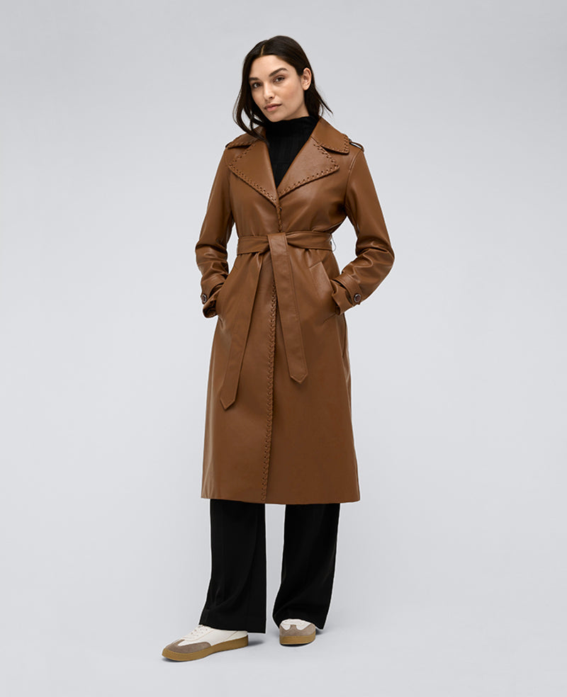 Faux Leather Belted Trench Coat – Cognac | Kenneth Cole | Kenneth Cole COGNAC