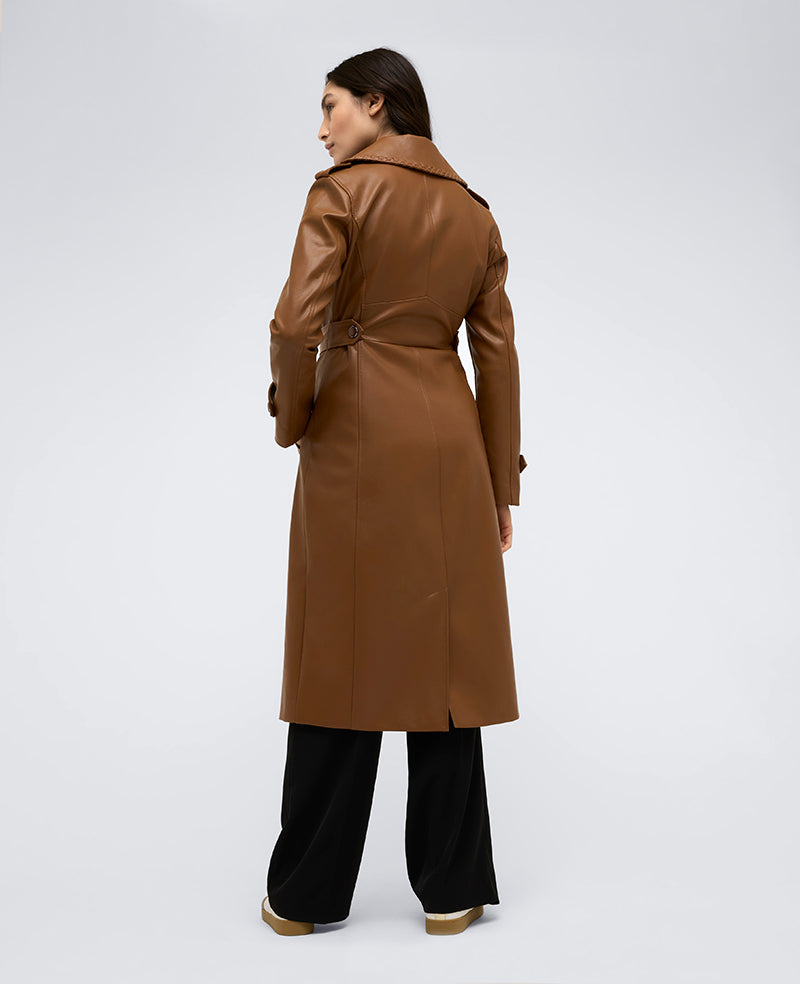Faux Leather Belted Trench Coat – Cognac | Kenneth Cole | Kenneth Cole COGNAC