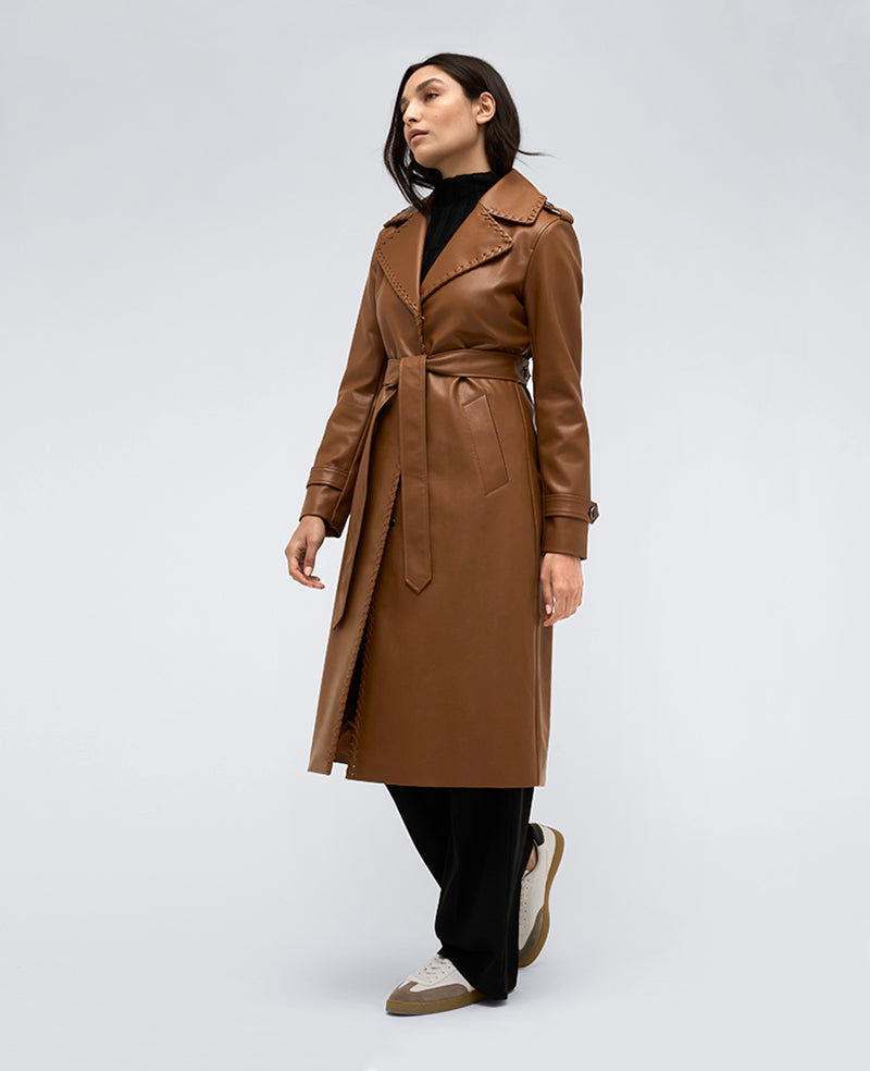 Faux Leather Belted Trench Coat – Cognac | Kenneth Cole | Kenneth Cole COGNAC