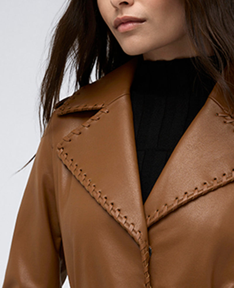 Faux Leather Belted Trench Coat – Cognac | Kenneth Cole | Kenneth Cole COGNAC