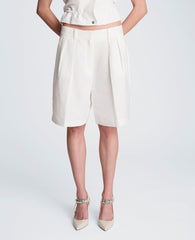 Fly Front High Rise Pleated Short Bermuda Refined Linen Short | Kenneth Cole PURE WHITE