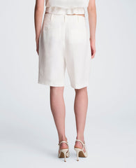 Fly Front High Rise Pleated Short Bermuda Refined Linen Short | Kenneth Cole PURE WHITE