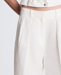 Fly Front High Rise Pleated Short Bermuda Refined Linen Short | Kenneth Cole PURE WHITE
