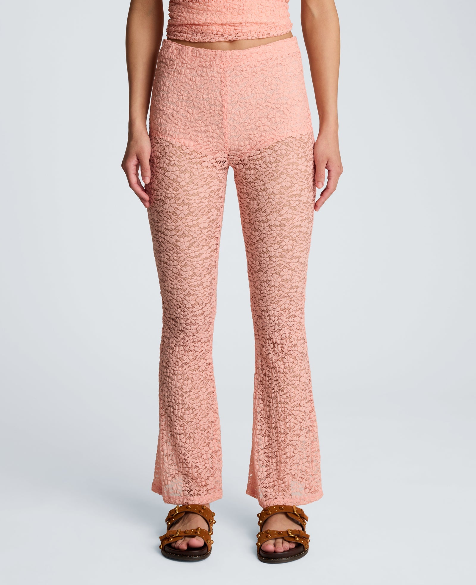 Stretch Lace Pull On Flare Pant with Inner Short | Kenneth Cole SOFT PEACH