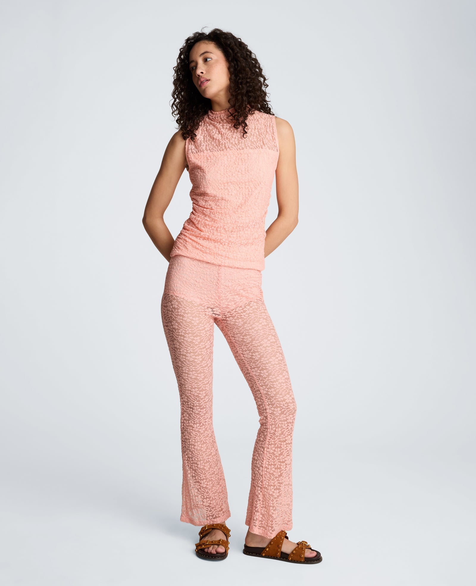 Stretch Lace Pull On Flare Pant with Inner Short | Kenneth Cole SOFT PEACH
