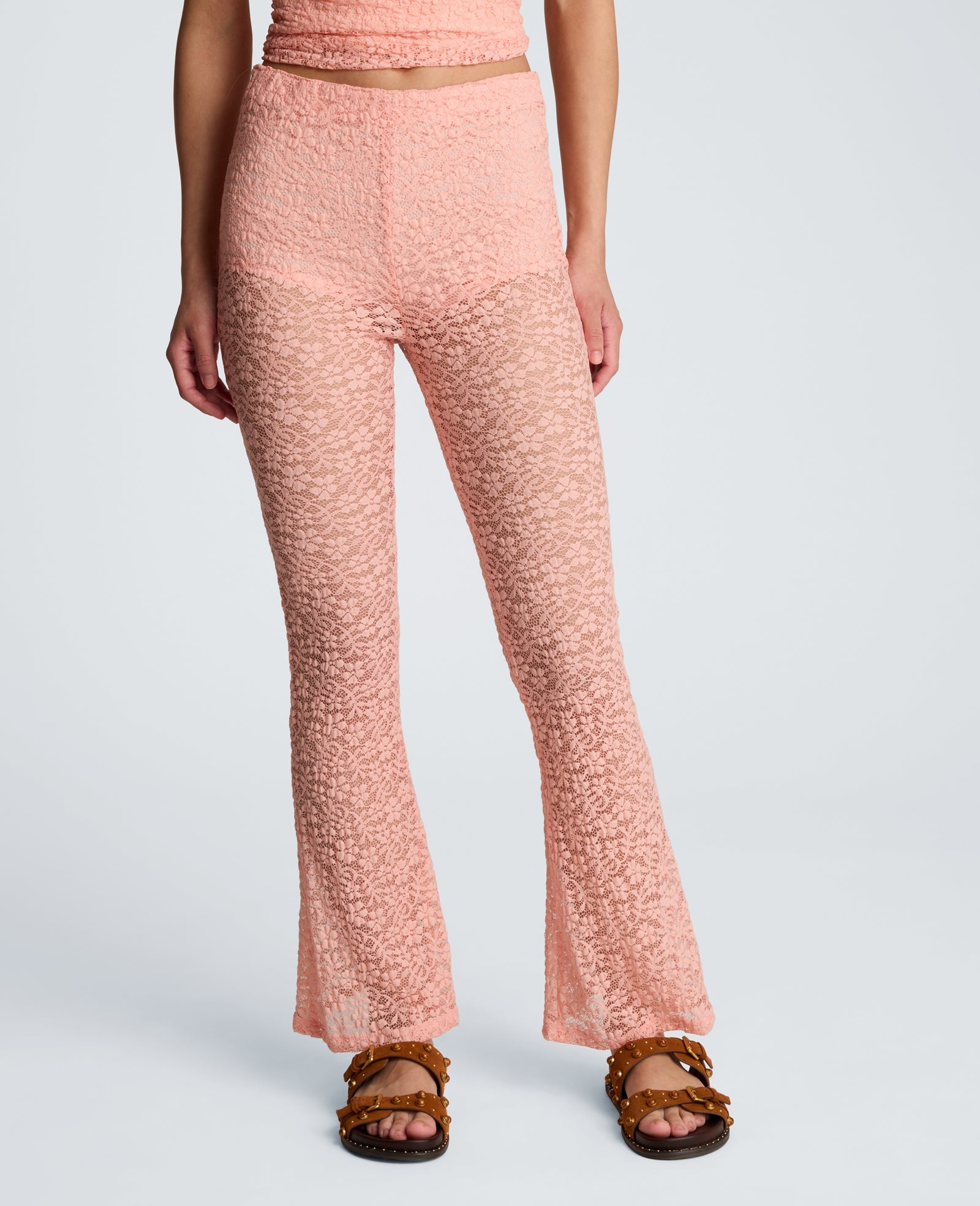 Stretch Lace Pull On Flare Pant with Inner Short | Kenneth Cole SOFT PEACH