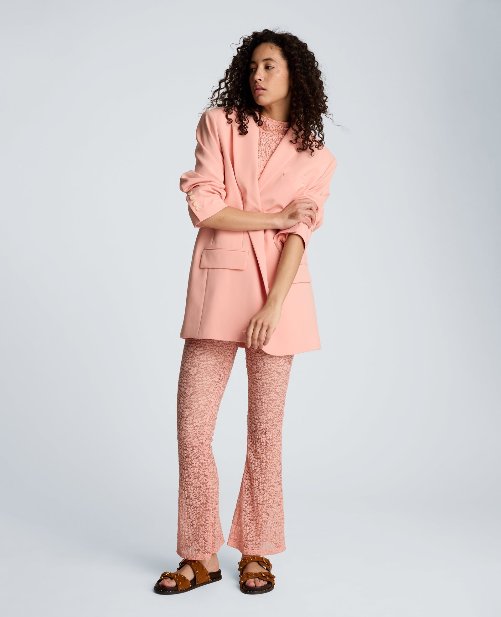 Stretch Lace Pull On Flare Pant with Inner Short | Kenneth Cole SOFT PEACH