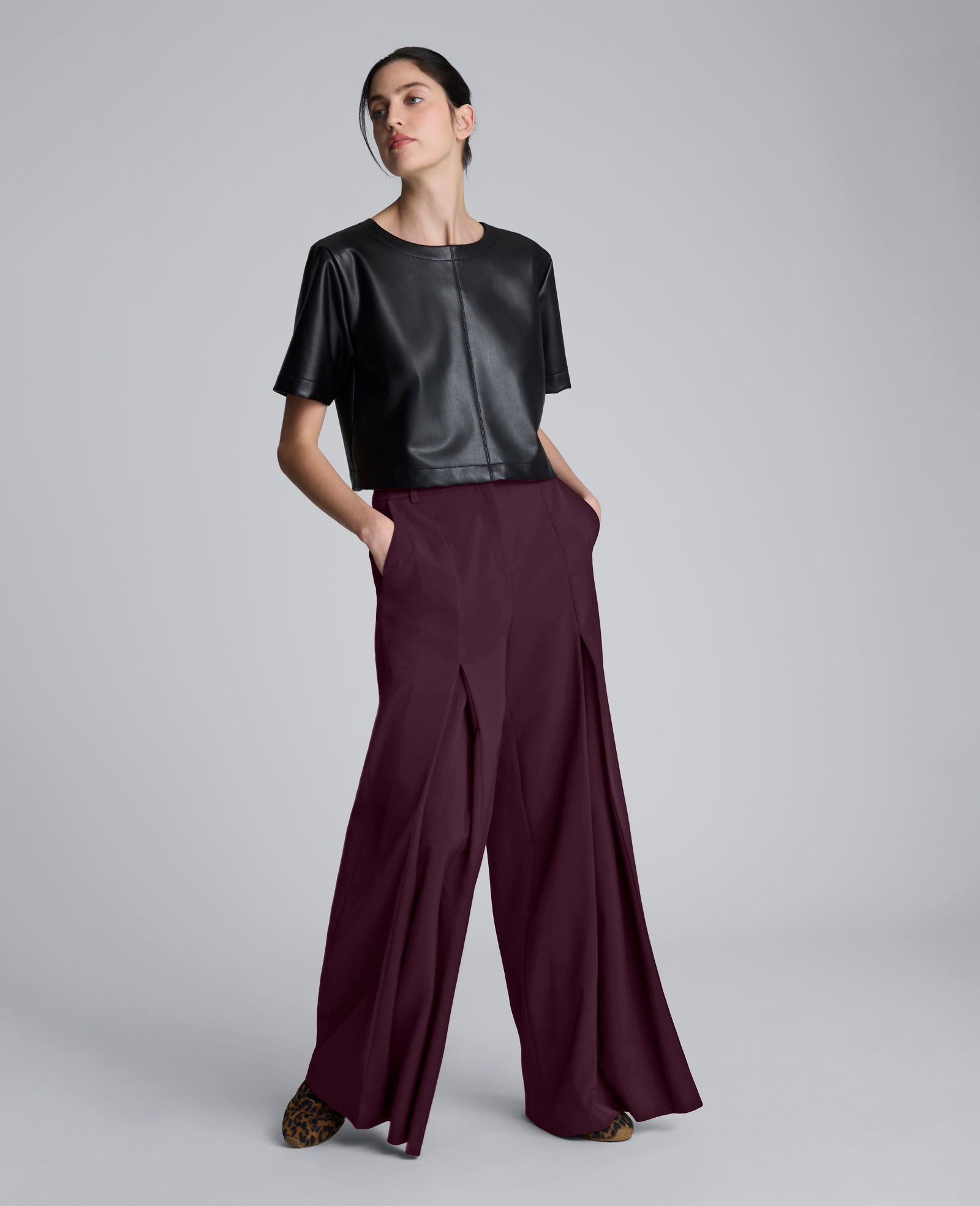 Luxe Twill Wide Leg Inverted Pleat Front Pant | Kenneth Cole SUGAR BEET