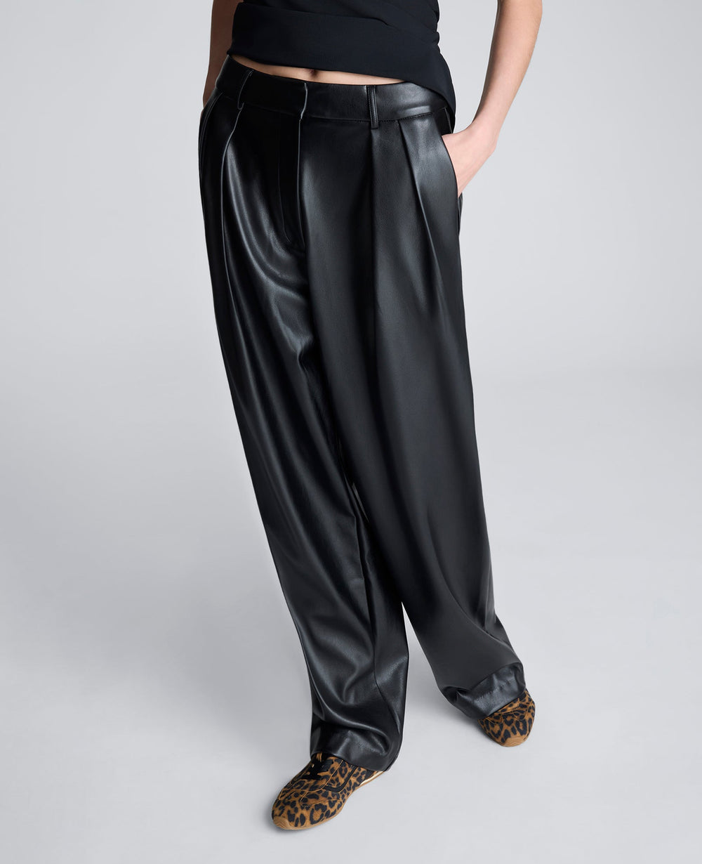 High Rise Fly Front Double Pleat Wide Leg Pant | Kenneth Cole BLACK