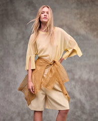 Semi Sheer Crew Neck with Slit Sleeves | Kenneth Cole PASTEL YELLOW