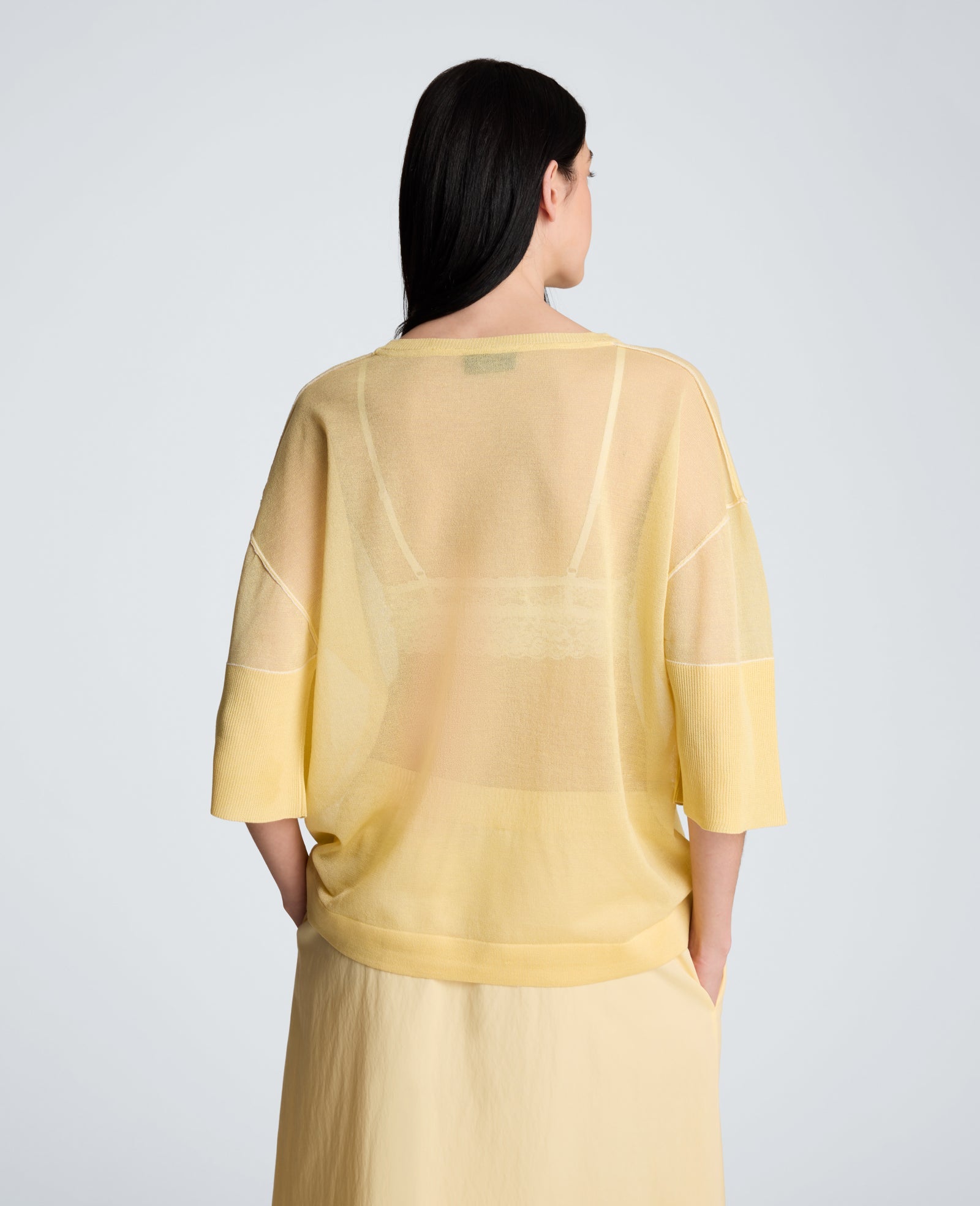 Semi Sheer Crew Neck with Slit Sleeves | Kenneth Cole PASTEL YELLOW