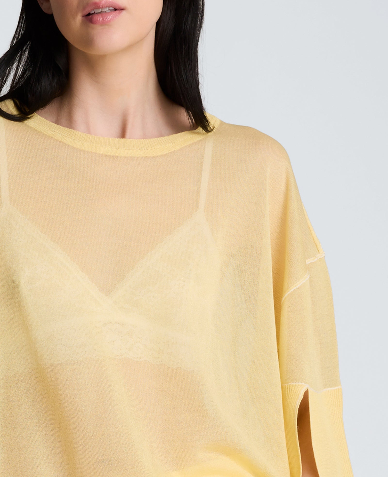 Semi Sheer Crew Neck with Slit Sleeves | Kenneth Cole PASTEL YELLOW