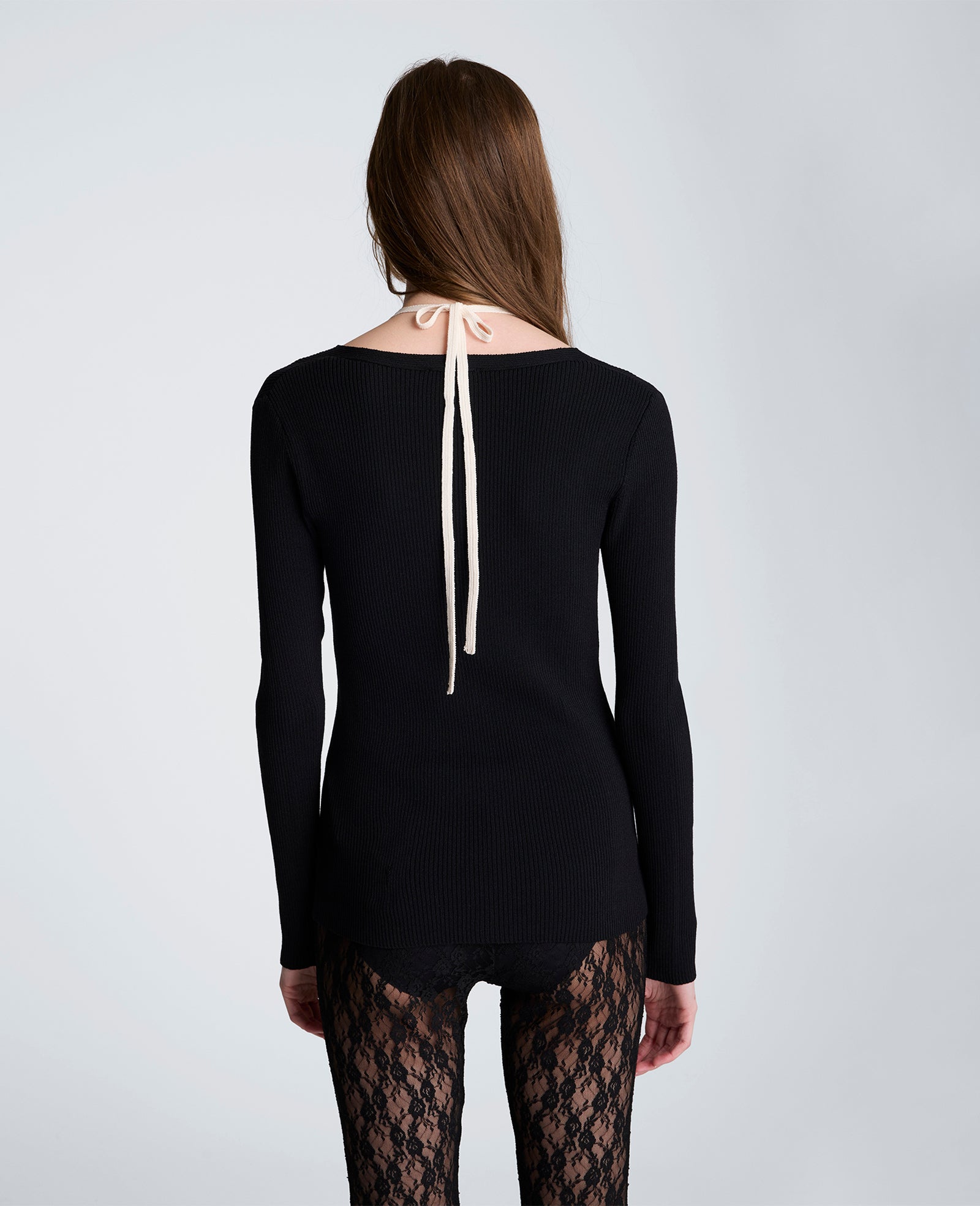 Ribbed Halter Button Front Sweater | Kenneth Cole BLACK/OYSTER