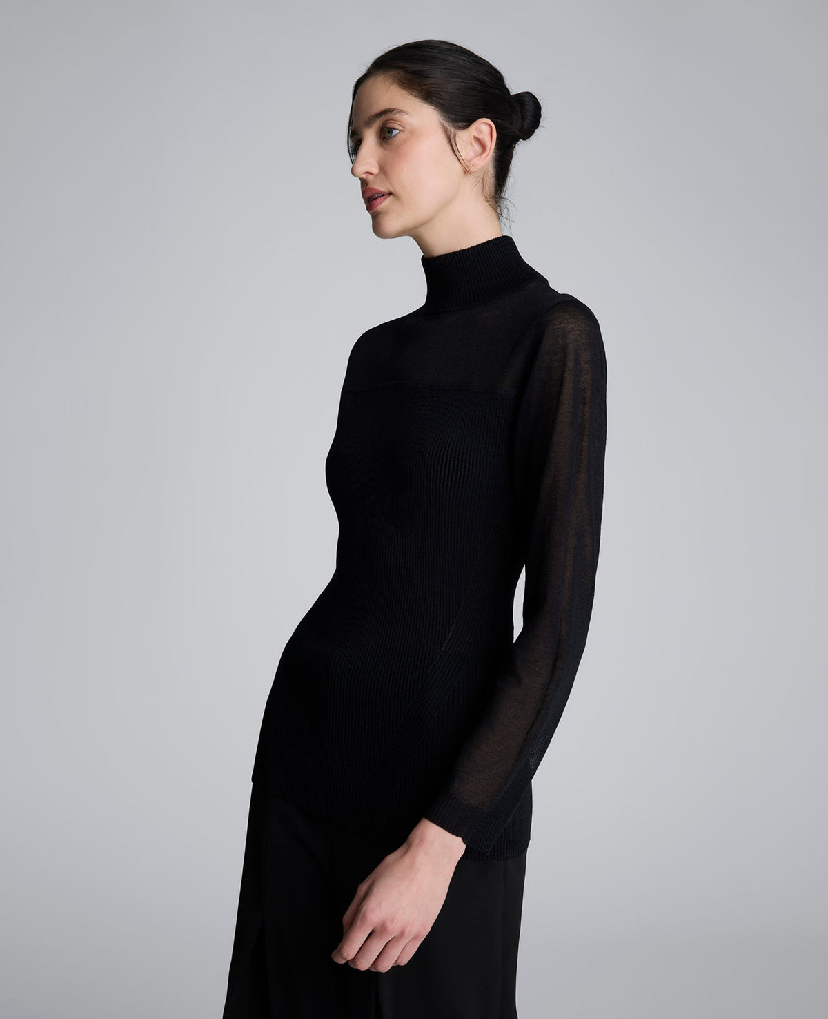Long Sleeve Mockneck Sweater with Sheer Placket | Kenneth Cole BLACK