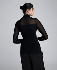 Long Sleeve Mockneck Sweater with Sheer Placket | Kenneth Cole BLACK