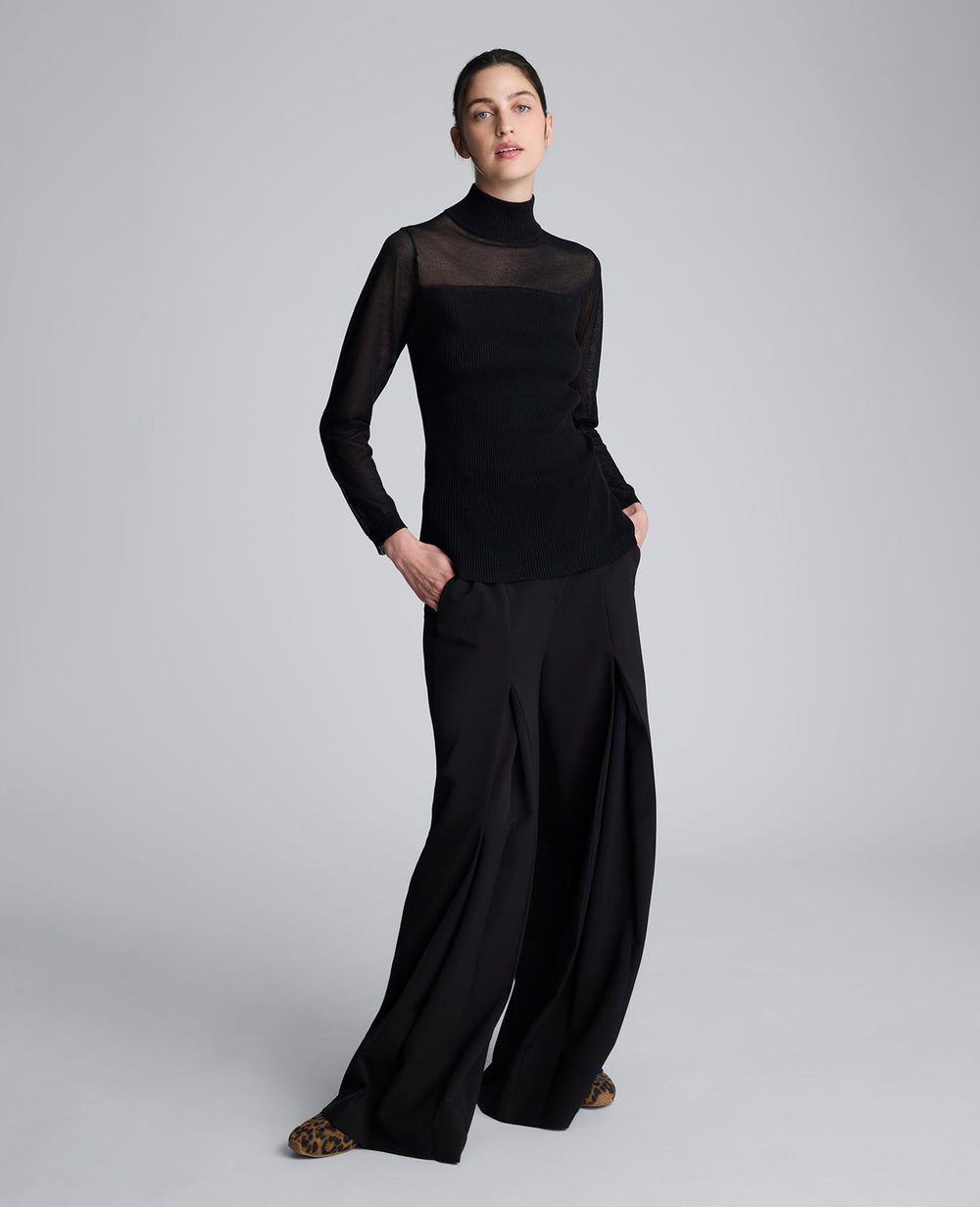 Long Sleeve Mockneck Sweater with Sheer Placket | Kenneth Cole BLACK