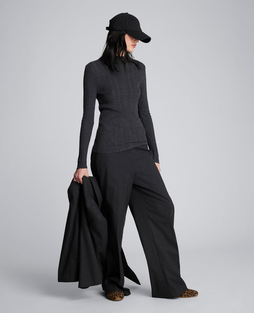 Long Sleeve Ribbed Mock Neck Sweater | Kenneth Cole CHARCOLE
