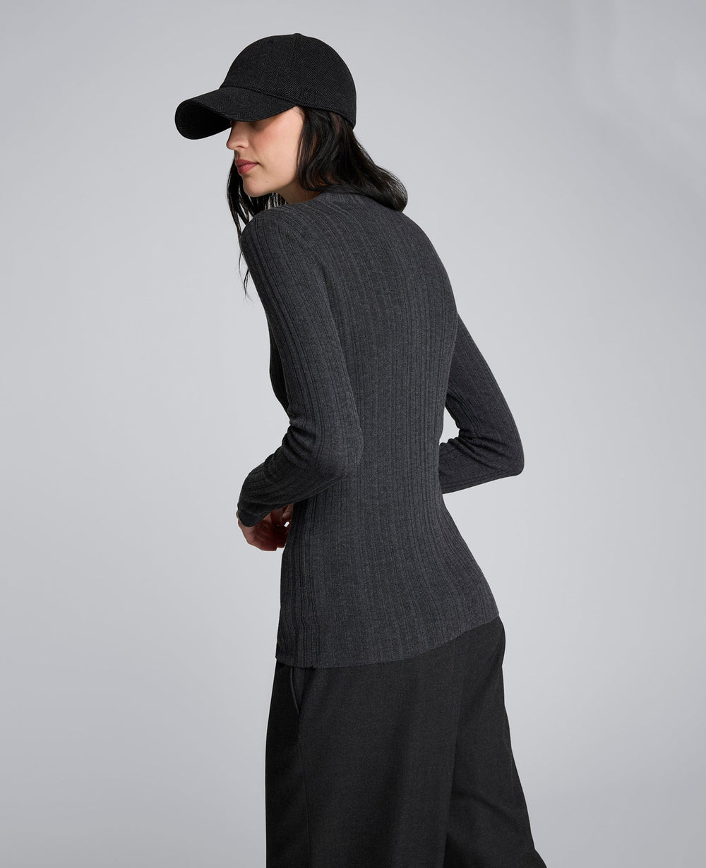 Long Sleeve Ribbed Mock Neck Sweater | Kenneth Cole CHARCOLE