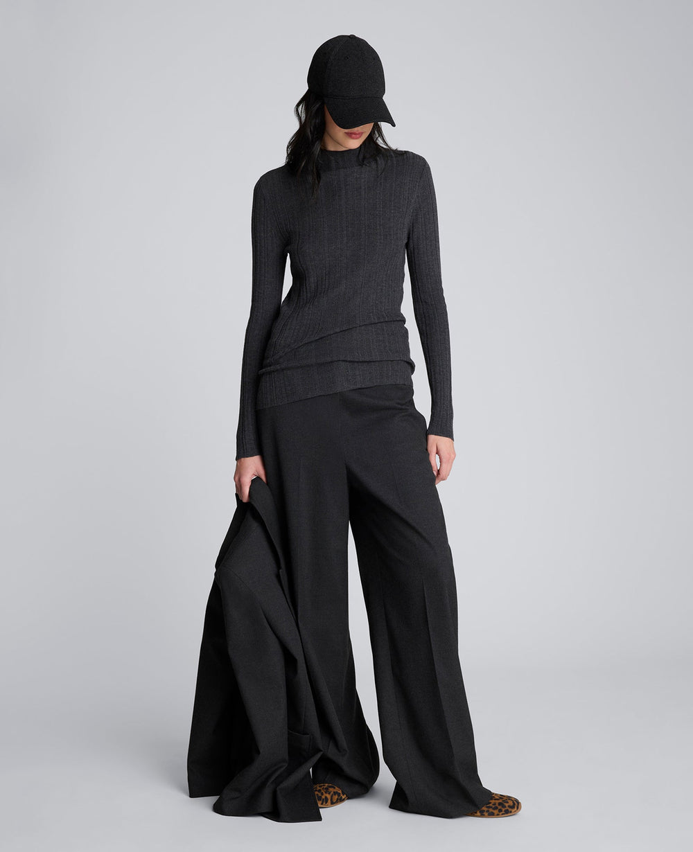 Long Sleeve Ribbed Mock Neck Sweater | Kenneth Cole CHARCOLE