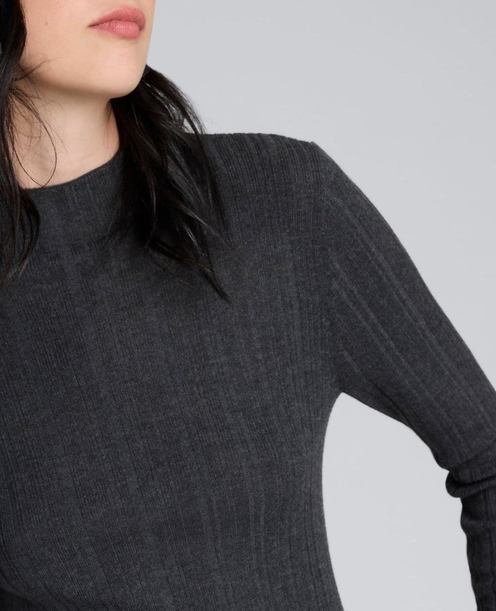 Long Sleeve Ribbed Mock Neck Sweater | Kenneth Cole CHARCOLE