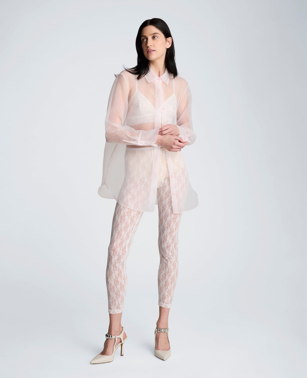 Sheer Organza Oversized Button Front Long Sleeve Shirt | Kenneth Cole CHINTZ PINK