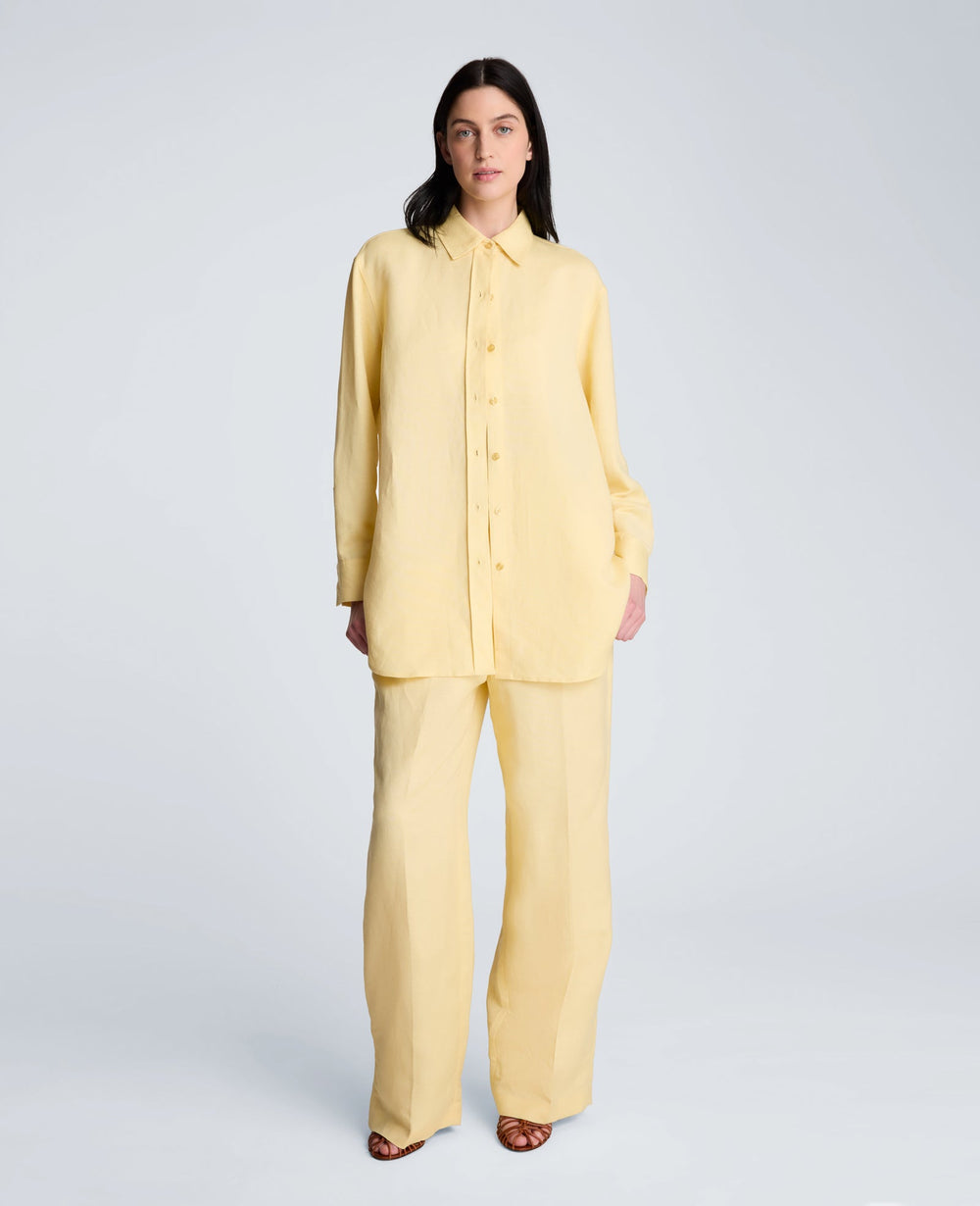 Refined Linen Drop Shoulder Button Down Boyfriend Shirt | Kenneth Cole PASTEL YELLOW