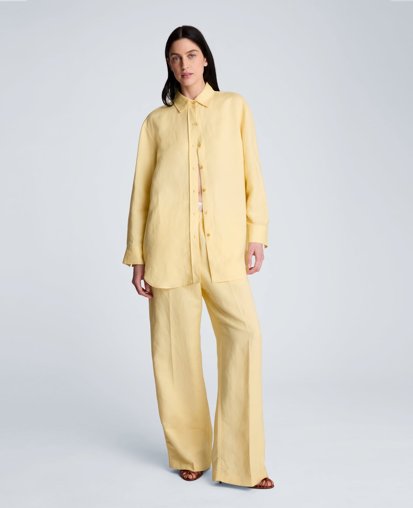 Refined Linen Drop Shoulder Button Down Boyfriend Shirt | Kenneth Cole PASTEL YELLOW