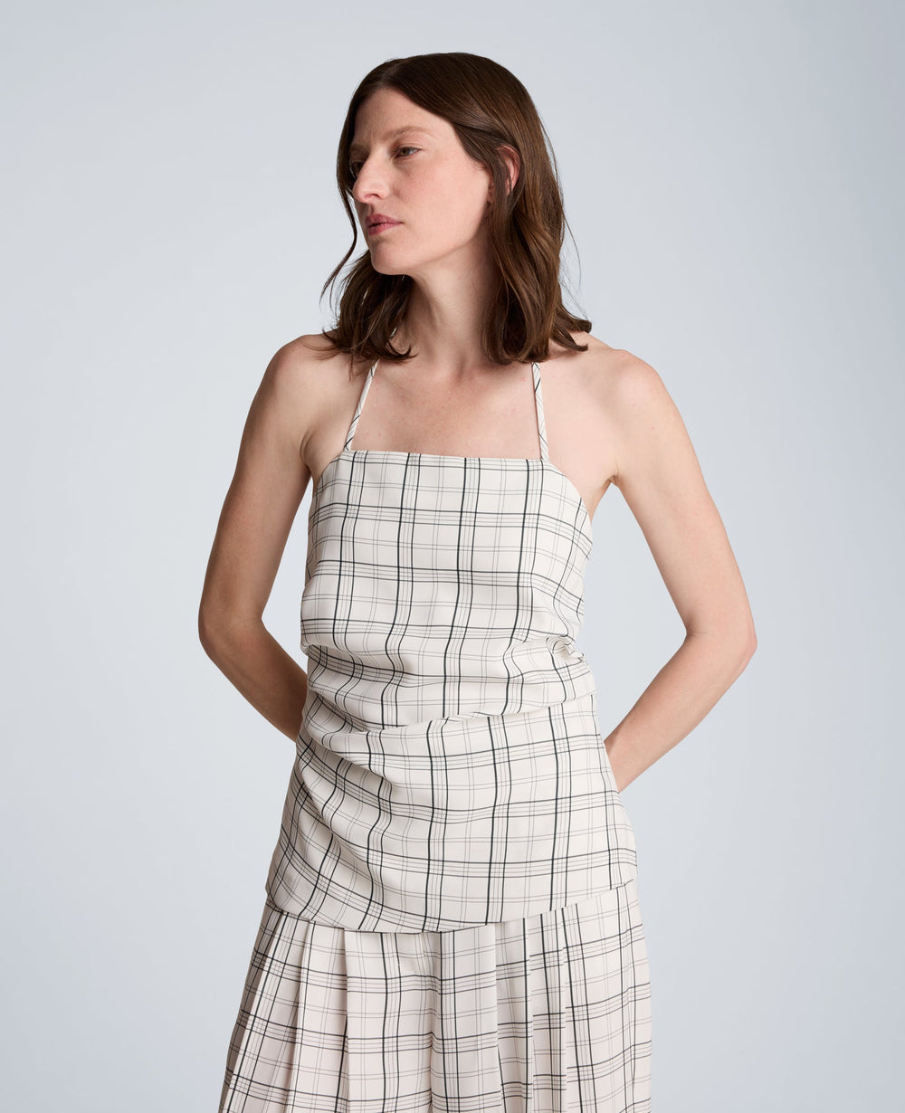 Halter Neck Bustier with Pleats at Waist | Kenneth Cole FEATHER WHITE/BLACK