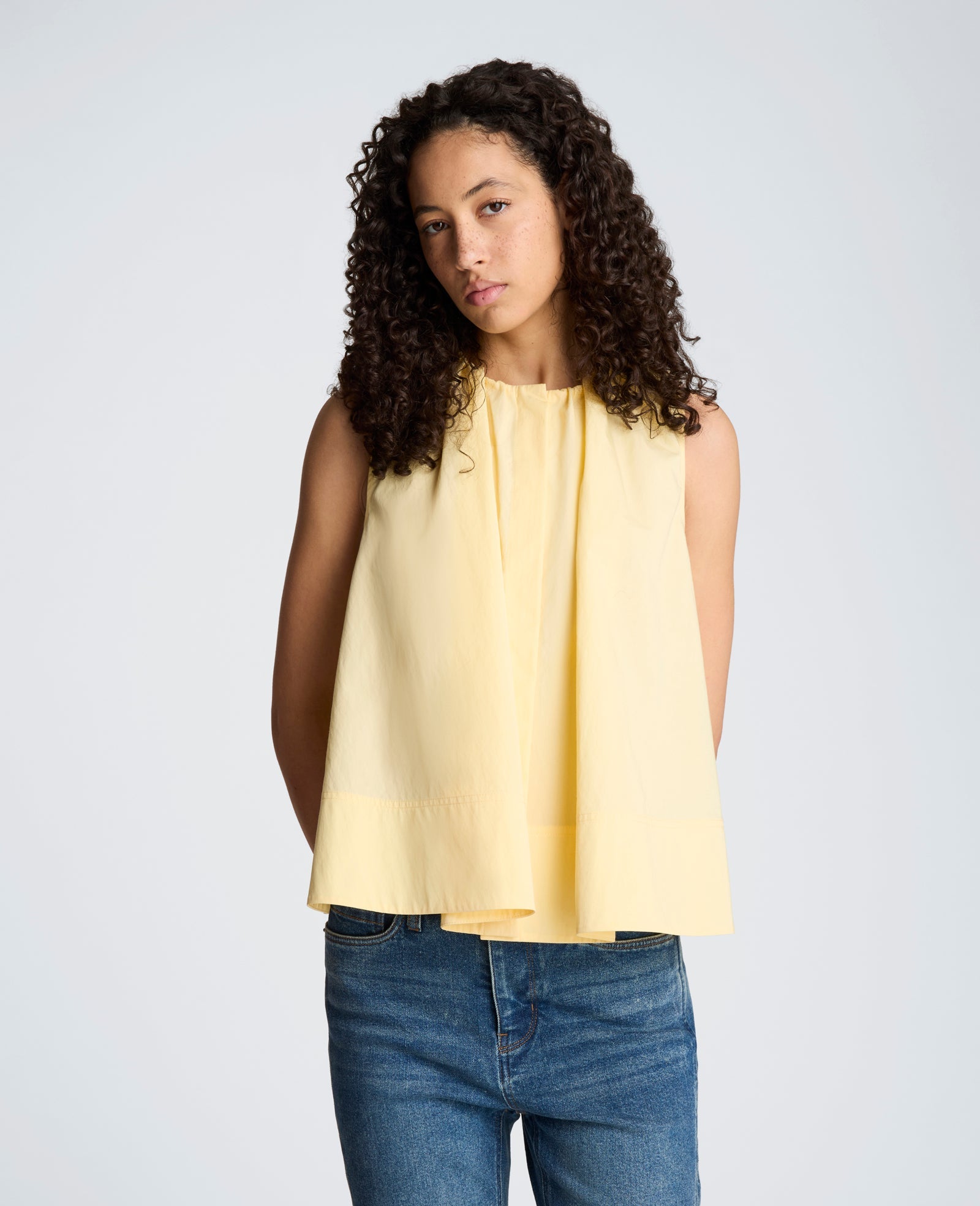 Paperbag Neck Sleeveless Tent Button Front Shirt | Kenneth Cole PASTEL YELLOW