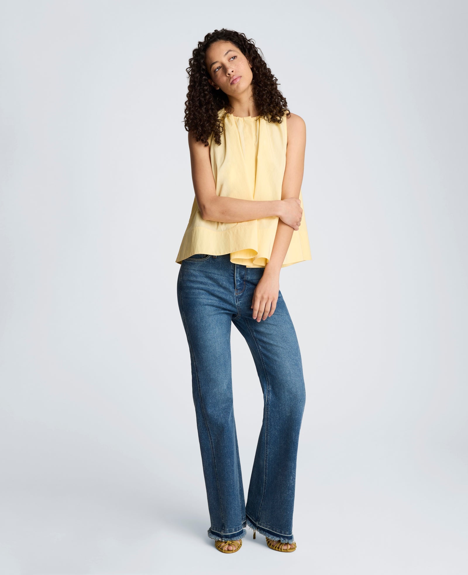 Paperbag Neck Sleeveless Tent Button Front Shirt | Kenneth Cole PASTEL YELLOW