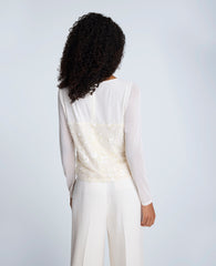 Shop Sequin Mesh Long Sleeve Top in Oyster | Kenneth Cole | Kenneth Cole OYSTER