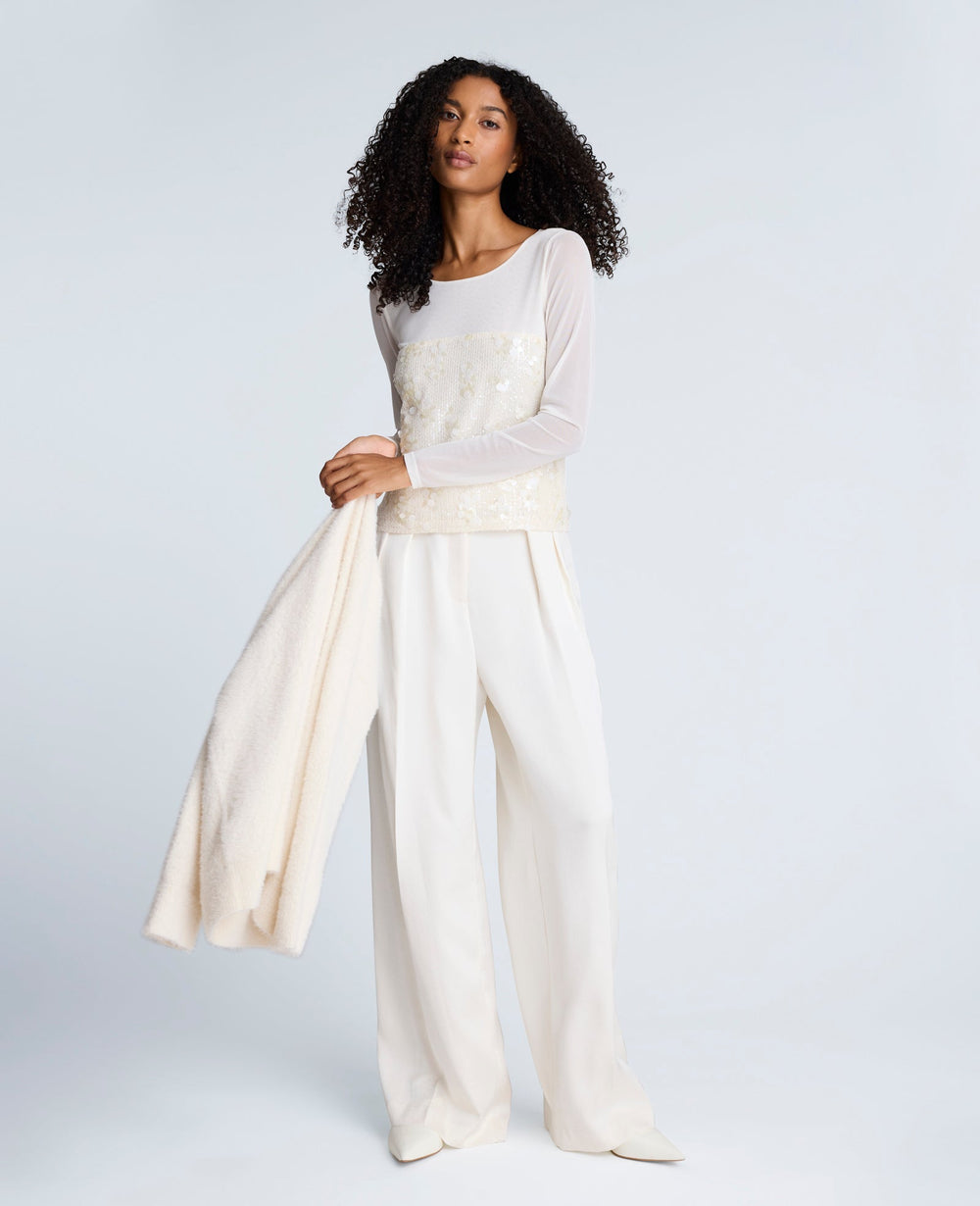 Shop Sequin Mesh Long Sleeve Top in Oyster | Kenneth Cole | Kenneth Cole OYSTER