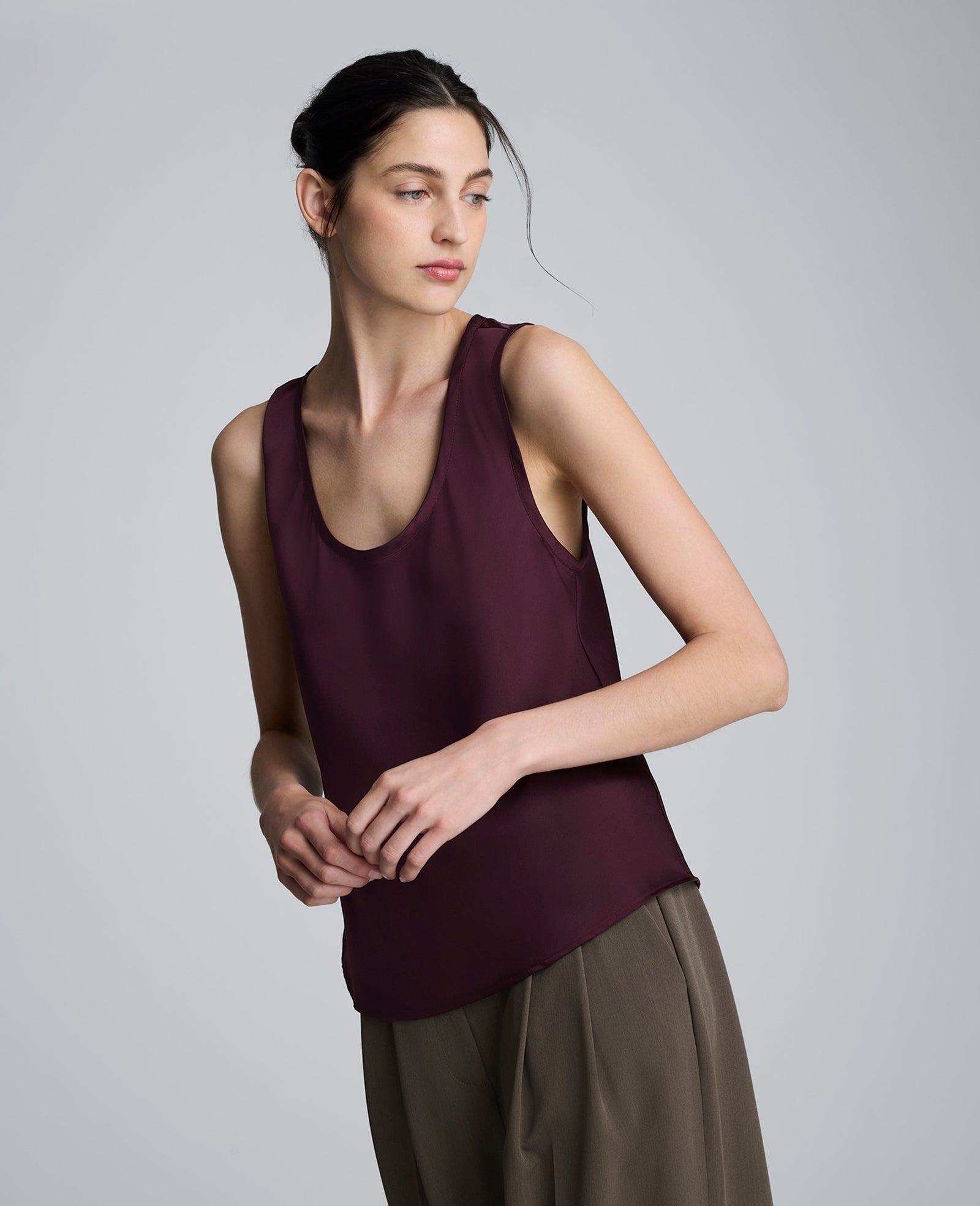 Satin Scoop Neck Tank | Kenneth Cole DK AUBERGINE