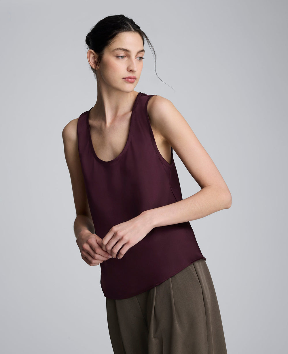 Satin Scoop Neck Tank | Kenneth Cole DK AUBERGINE
