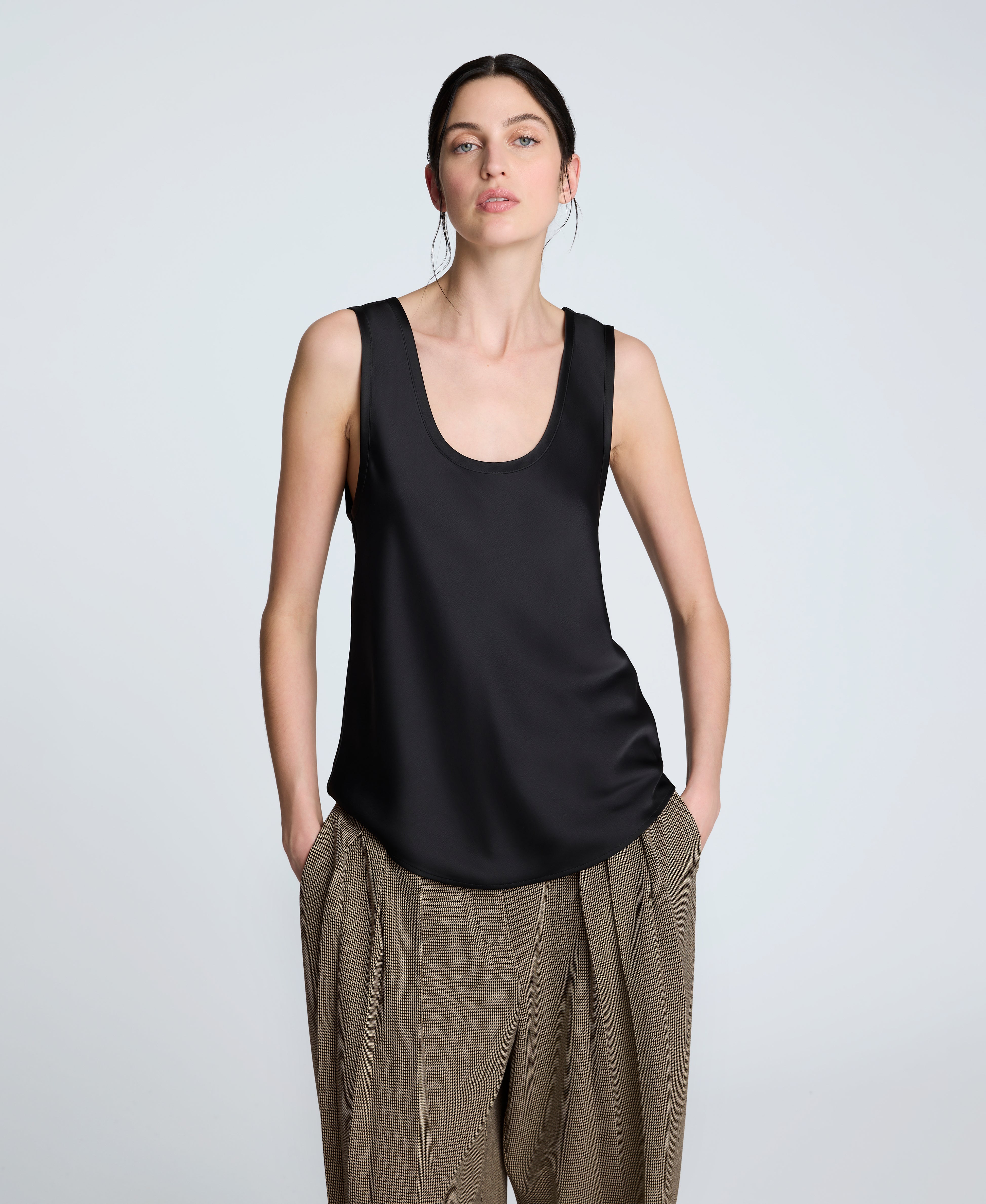 Satin Scoop Neck Tank | Kenneth Cole BLACK