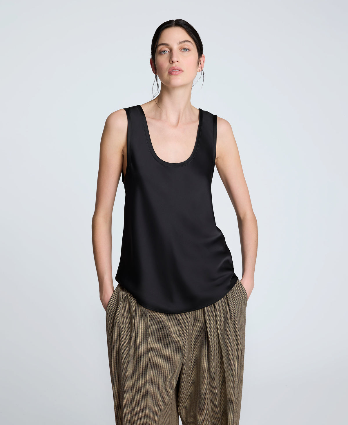 Satin Scoop Neck Tank | Kenneth Cole BLACK