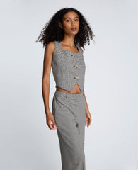 Cropped Fitted Bodice Houndstooth Vest | Kenneth Cole OYSTER/BLACK