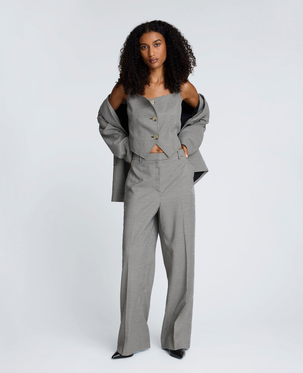 Cropped Fitted Bodice Houndstooth Vest | Kenneth Cole OYSTER/BLACK