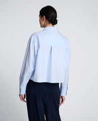 Cropped Tuxedo Style Long Sleeve Button Down Blouse | Kenneth Cole CLOUD BLUE
